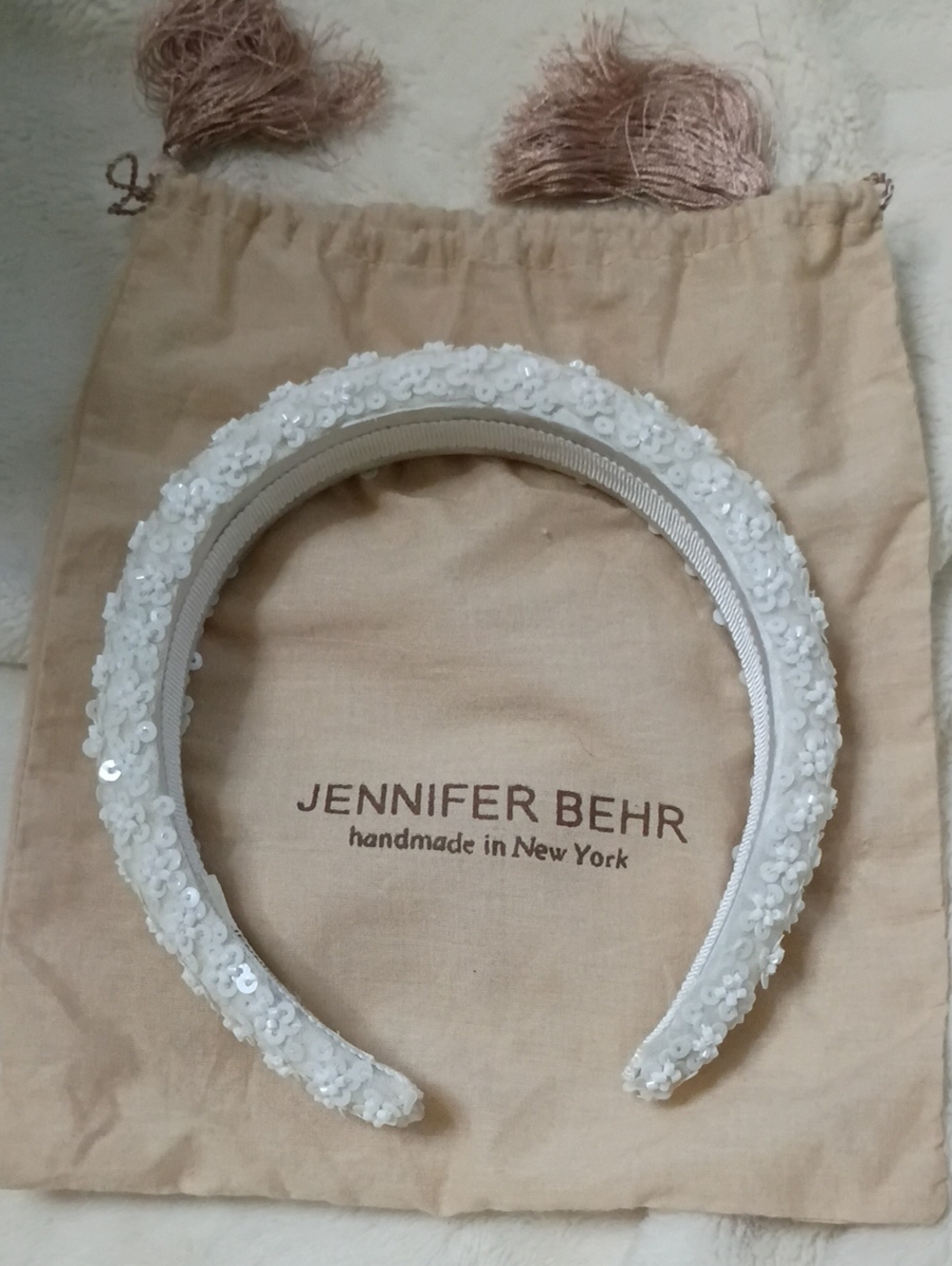 Jennifer Behr Ivory Sequin Floral Padded Headband